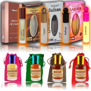 Al nuaim Attars Special 4 (Ameer Al Oudh Meena, Chocolate Musk, Sultan, Sabaya) + 4 Arabic Attars (Musk Rijaali, Mukhallat, Salma, Sweet Oudh)